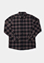thumb-Regular Fit Shirt Neck Kareli Erkek Kahverengi Uzun Kol Gömlek