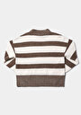 thumb-Regular Fit Yuvarlak Yaka Çizgili Kadın Kahverengi Kazak
