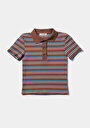 thumb-Slim Fit Polo Yaka Çizgili Kadın Kahverengi Kısa Kol Tişört