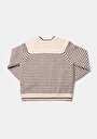 thumb-Regular Fit Yuvarlak Yaka Çizgili Kadın Bej Kazak
