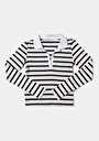 thumb-Slim Fit Polo Yaka Çizgili Kadın Siyah Uzun Kol Tişört