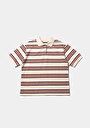 thumb-Regular Fit Polo Yaka Çizgili Kadın Çok Renkli Kısa Kol Tişört