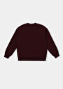 thumb-Regular Fit Yuvarlak Yaka Baskılı Kadın Bordo Sweatshirt