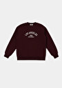 thumb-Regular Fit Yuvarlak Yaka Baskılı Kadın Bordo Sweatshirt
