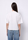 thumb-Regular Fit Yuvarlak Yaka Baskılı Kadın Beyaz Kısa Kol Tişört