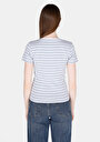 thumb-Slim Fit Kare Yaka Çizgili Kadın Mavi Kısa Kol Tişört