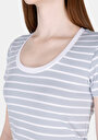 thumb-Slim Fit Kare Yaka Çizgili Kadın Mavi Kısa Kol Tişört