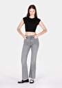 thumb-Regular Fit Orta Bel Bootcut Kadın Grey Denim Jean Pantolon