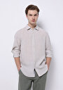 thumb-Regular Fit Shirt Neck Düz Erkek Bej Uzun Kol Gömlek