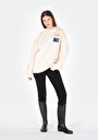 thumb-Regular Fit Kapüşonlu Nakışlı Kadın Ekru Sweatshirt