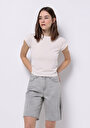 thumb-Slim Fit Yuvarlak Yaka Düz Kadın Ekru Kısa Kol Tişört