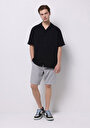 thumb-Regular Fit Orta Bel Düz Erkek Gri Şort