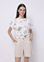 thumb-Regular Fit Yuvarlak Yaka Baskılı Kadın Beyaz Kısa Kol Tişört