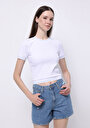 thumb-Slim Fit Yuvarlak Yaka Düz Kadın Beyaz Kısa Kol Tişört