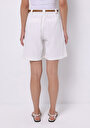 thumb-Regular Fit Yüksel Bel Düz Kadın Beyaz Şort