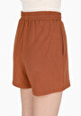 thumb-Regular Fit Orta Bel Jakarlı Kadın Kahverengi Şort