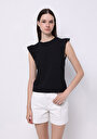 thumb-Regular Fit Yuvarlak Yaka Düz Kadın Siyah Kısa Kol Tişört