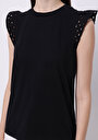 thumb-Regular Fit Yuvarlak Yaka Düz Kadın Siyah Kısa Kol Tişört