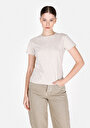 thumb-Slim Fit Yuvarlak Yaka Baskılı Kadın Bej Kısa Kol Tişört