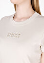 thumb-Slim Fit Yuvarlak Yaka Baskılı Kadın Ekru Kısa Kol Tişört