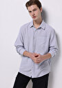 thumb-Regular Fit Shirt Neck Çizgili Erkek Lacivert Uzun Kol Gömlek