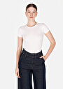 thumb-Slim Fit Yuvarlak Yaka Düz Kadın Ekru Kısa Kol Tişört