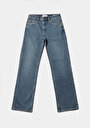 thumb-Straight Fit Orta Bel Tam Boy Paça Kadın İndigo Jean Pantolon