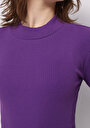 thumb-Slim Fit Yarım Balıkçı Yaka Düz Kadın Mor Tişört