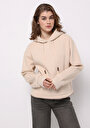 thumb-Regular Fit Kapüşonlu Düz Kadın Bej Sweatshirt
