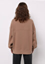 thumb-Relax Fit Dik Yaka Düz Kadın Bej Sweatshirt