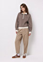 thumb-Regular Fit Yüksel Bel Düz Paça Kadın Bej  Pantolon