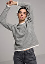 thumb-Regular Fit Yuvarlak Yaka Düz Kadın Gri Kazak