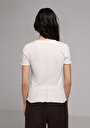 thumb-Slim Fit Yuvarlak Yaka Jakarlı Kadın Ekru Kısa Kol Tişört