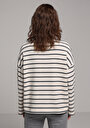 thumb-Relax Fit Yuvarlak Yaka Çizgili Kadın Ekru Sweatshirt