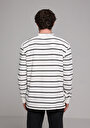 thumb-Comfort Fit Yuvarlak Yaka Çizgili Erkek Beyaz Uzun Kol Tişört