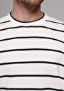 thumb-Comfort Fit Yuvarlak Yaka Çizgili Erkek Beyaz Uzun Kol Tişört