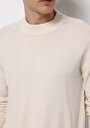 thumb-Regular Fit Yuvarlak Yaka Jakarlı Erkek Ekru Kazak