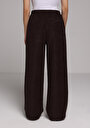 thumb-Regular Fıt Yüksel Bel Geniş Paça Kadın Kahverengi  Pantolon