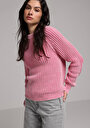 thumb-Regular Fit Yuvarlak Yaka Düz Kadın Pembe Kazak