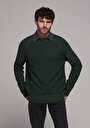 thumb-Regular Fit Yuvarlak Yaka Jakarlı Erkek Yeşil Kazak