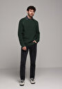 thumb-Regular Fit Yuvarlak Yaka Jakarlı Erkek Yeşil Kazak