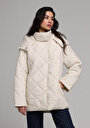 thumb-Regular Fit Kapüşonlu Fermuarlı Astarlı Suya Dayanıklı Kadın Ekru Mont