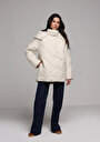 thumb-Regular Fit Kapüşonlu Fermuarlı Astarlı Suya Dayanıklı Kadın Ekru Mont