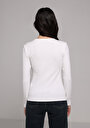 thumb-Slim Fit Yuvarlak Yaka Düz Kadın Beyaz Uzun Kol Tişört