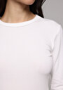 thumb-Slim Fit Yuvarlak Yaka Düz Kadın Beyaz Uzun Kol Tişört