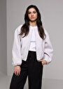 thumb-Regular Fit Yuvarlak Yaka Fermuarlı Astarlı  Kadın Ekru Ceket