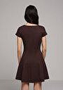 thumb-Slim Fit Düz Kadın Kahverengi Kısa Kol Elbise