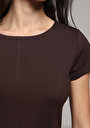 thumb-Slim Fit Düz Kadın Kahverengi Kısa Kol Elbise