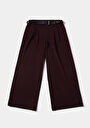 thumb-Regular Fit Yüksel Bel Geniş Paça Kadın Bordo  Pantolon