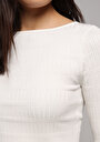 thumb-Slim Fit Kayık Yaka Düz Kadın Beyaz Kazak